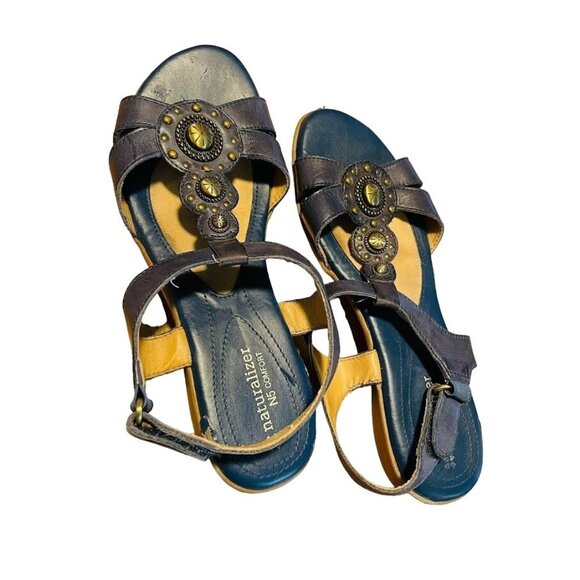 Naturalizer Womens Flat Slingback Sandals N5 Comport Navy Blue 7 1/2M - Picture 1 of 13